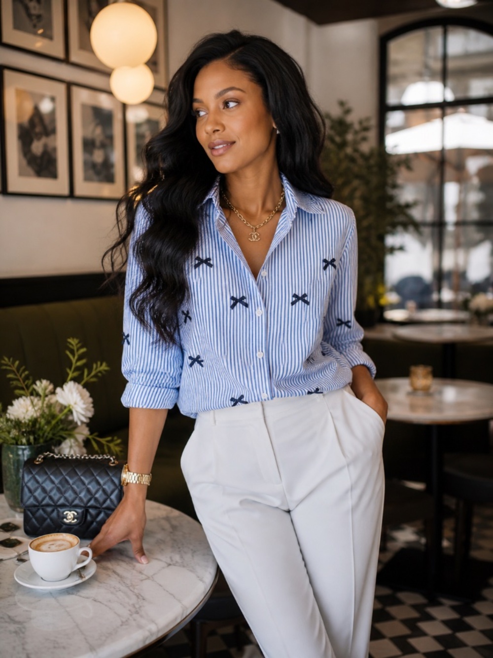 J.Crew Blue White Striped Bow Detail Button Down Shirt‎ | Classic Preppy Chic